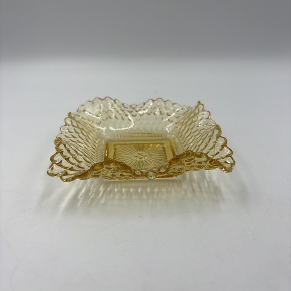 MCM Federal Glass Amber Square Shape Diamond Point Ruffled Candy/Trinket Dish - Picture 2 of 7